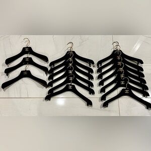 CHANEL CC gold metal logo black velvet velour clothing closet hanger